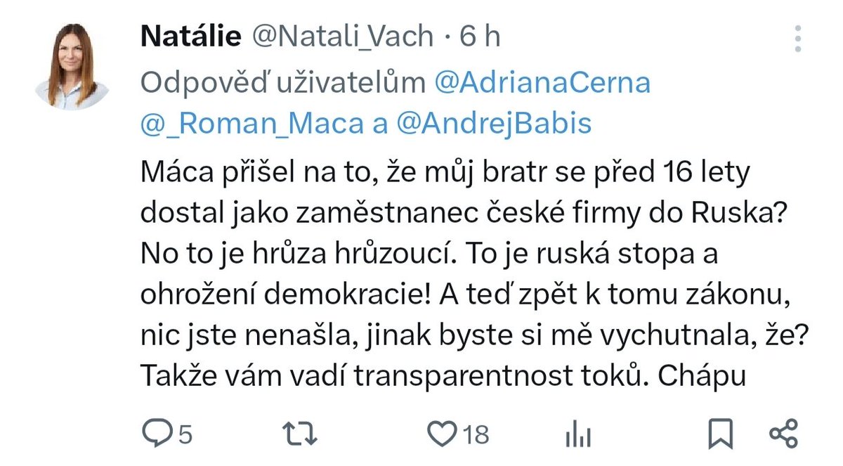 1/3 Ne, paní Vachatová. Máca přišel na to, že jste dávala rozhovory ruskému státnímu Sputniku a Sputnik jste chválila, což je u poradkyně pro svobodu projevu zvláštní. České bezpečnostní instituce jako BIS označují Sputnik za hrozbu. A Máca také přišel na to, že váš v Rusku