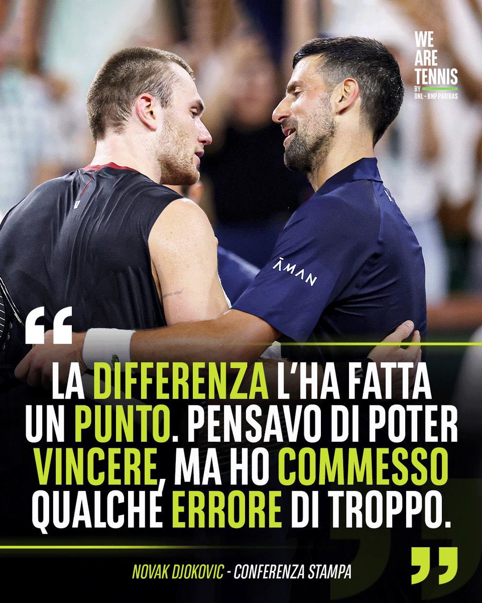 WeAreTennisITA's tweet image. “PENSAVO DI POTER VINCERE” 🗣️

A certi livelli, una partita si può decidere anche solo in 1️⃣ punto 🤏

È quello che è successo a Djokovic, che ha subito una rimonta perfetta di Draper agli ottavi di finale del BNPP Open 🔥

🎾 #Tennis #IndianWells #Djokovic #Draper #WeAreTennis
