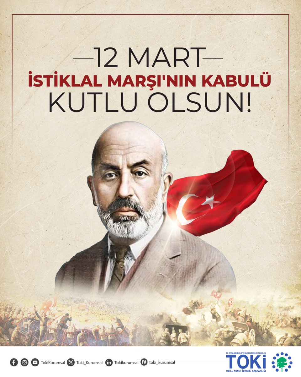 "Allah bu millete bir daha İstiklal Marşı yazdırmasın." 🤲🏻

1️⃣2️⃣ Mart 1️⃣9️⃣2️⃣1️⃣, İstiklal Marşı'mızın kabulünün 1️⃣0️⃣5️⃣'inci yıl dönümü kutlu olsun. 🇹🇷

Bu vesile ile İstiklal Marşı'mızın yazarı Mehmet Akif Ersoy'u saygı, rahmet ve minnetle anıyoruz.