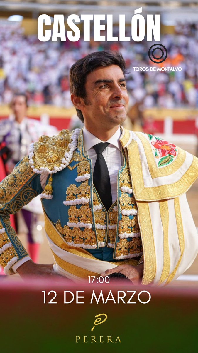 𝗖 𝗔 𝗦 𝗧 𝗘 𝗟 𝗟 Ó 𝗡

🗓️ 12 de marzo a las 🕔 17:00 

🐂 Toros de Montalvo para: 

⚔️ 𝙈𝙞𝙜𝙪𝙚𝙡 Á𝙣𝙜𝙚𝙡 𝙋𝙚𝙧𝙚𝙧𝙖

⚔️ Tomás Rufo 

⚔️ Marco Pérez 

#Perera #Pasión