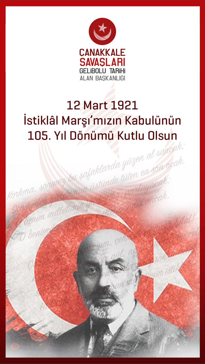 TarihiAlan's tweet photo. İstiklâl Marşı'mızın Kabulünün 105. Yıl Dönümü Kutlu Olsun...

#İstiklalMarşı #MehmetAkifErsoy https://t.co/r92TUaTFCp