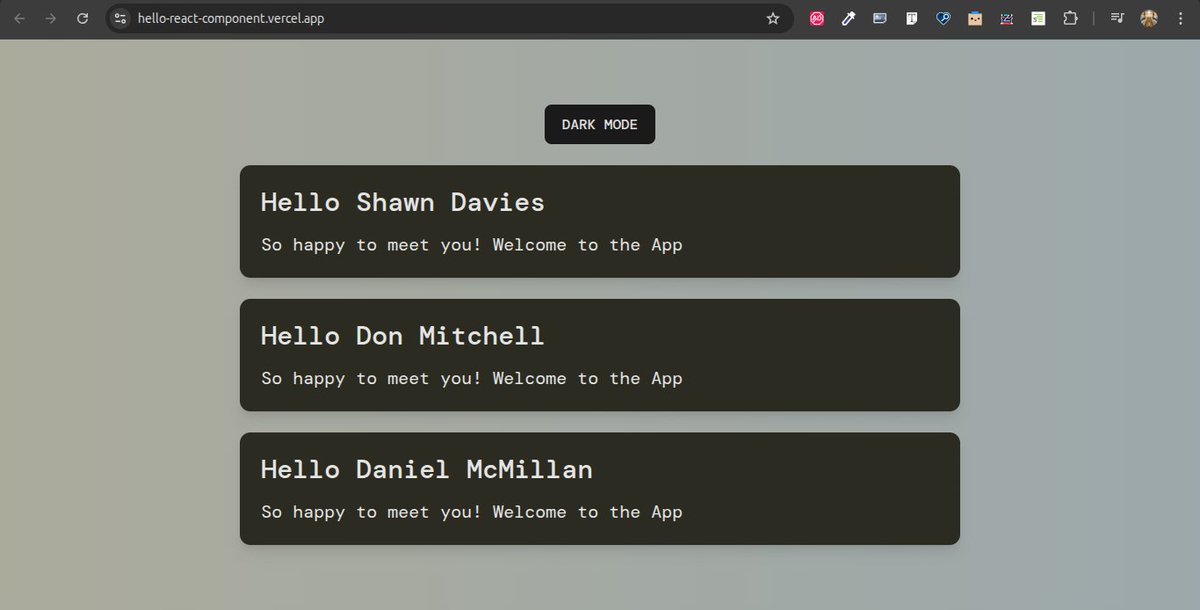 ManolisTheDev's tweet photo. Day 22 of #GDGoCBowen #GDGoC30DayChallenge #GDGoCBowen30DayChallenge
Today, I  had my first encounter with react.js and created a simple React app that displays dynamic content using components and  props.
Code : https://t.co/SiXO2X8YEM
Live : https://t.co/icDIO5ZuUx
@gdgoc_bowen https://t.co/SLCz8yv4eU
