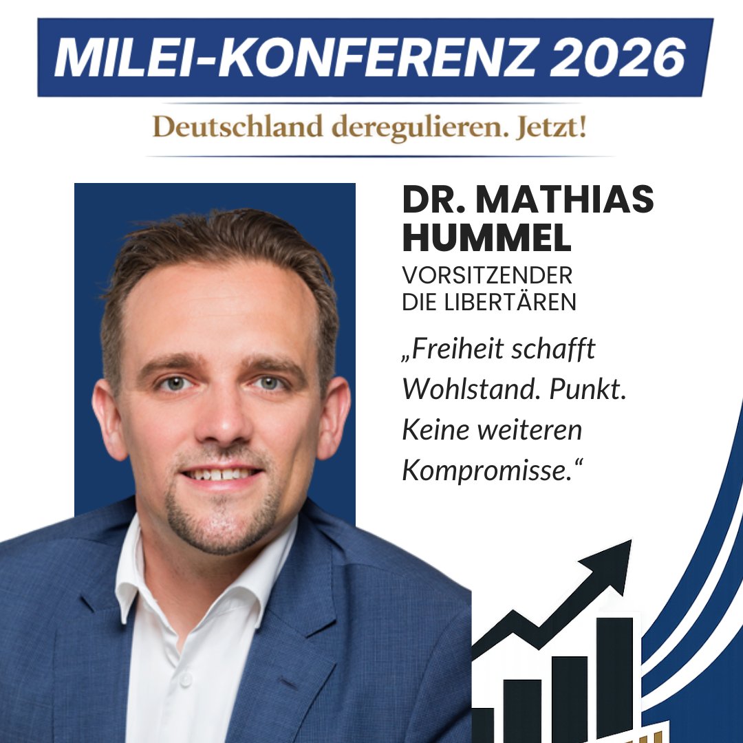 Wohlstand entsteht nicht durch staatliche Planung.
Er entsteht durch Freiheit.
Doch Deutschland bewegt sich seit Jahren in die entgegengesetzte Richtung: mehr Regulierung, mehr Bürokratie, mehr Staat -  das müssen wir stoppen!

🎤<a href="/hummel_mathias/">Mathias Hummel</a>  Vorsitzender von <a href="/Die_Libertaeren/">DIE LIBERTÄREN</a>