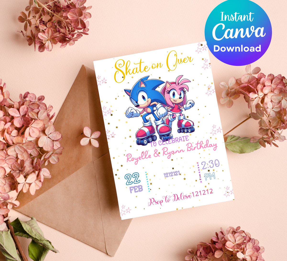 KaterinaKo60588's tweet photo. Sonic &amp; Amy Rose Roller Skating Birthday Invitation 🛼 #SonicBirthday #AmyRose #RollerSkatingParty #CanvaTemplate #SonicTheHedgehog #SkatingInvite #KidsSkatingParty #SonAmy #PrintableInvitation #NeonBirthday #SpeedBash #EditableTemplate https://t.co/cJYVzWL3Tn https://t.co/8oFY8PvnVd