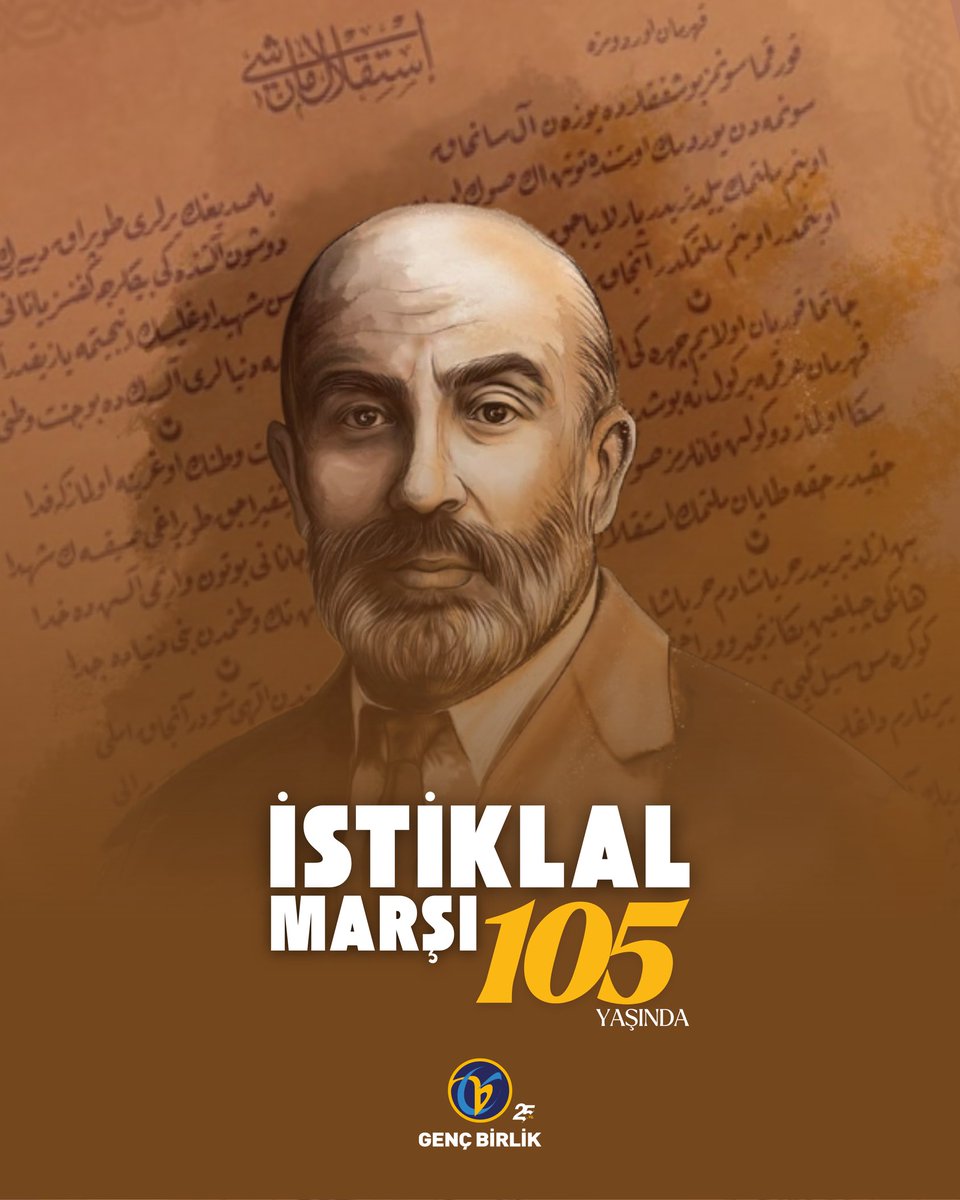GencBirlik's tweet photo. 🇹🇷 İstiklal Marşı 105 Yaşında

“Korkma!” şiarıyla direnen, imanını siper eden ve vatanı uğruna ayağa kalkan aziz milletimizin destanı olan İstiklal Marşı’nın kabul yıl dönümünde; milli ve manevi değerlerimizin büyük şairi Mehmet Akif Ersoy’u rahmet ve minnetle anıyor, onun “Allah bu millete bir daha İstiklal Marşı yazdırmasın” duasını yüreğimizde taşıyoruz.