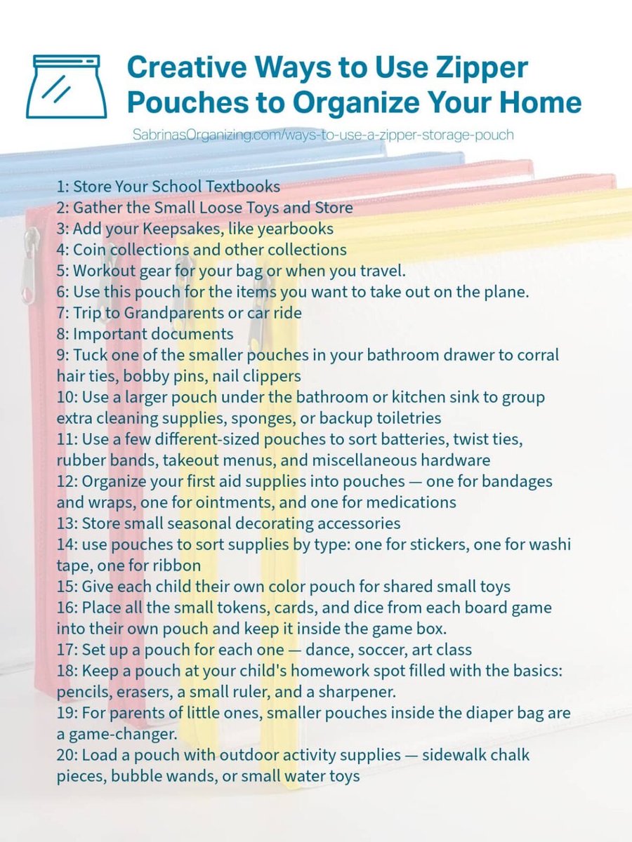 SMQorg's tweet image. Updated and expanded 😀

20 Ways to Use Zipper Pouches to Organize Your Home sabrinasorganizing.com/ways-to-use-a-… #homeorganization