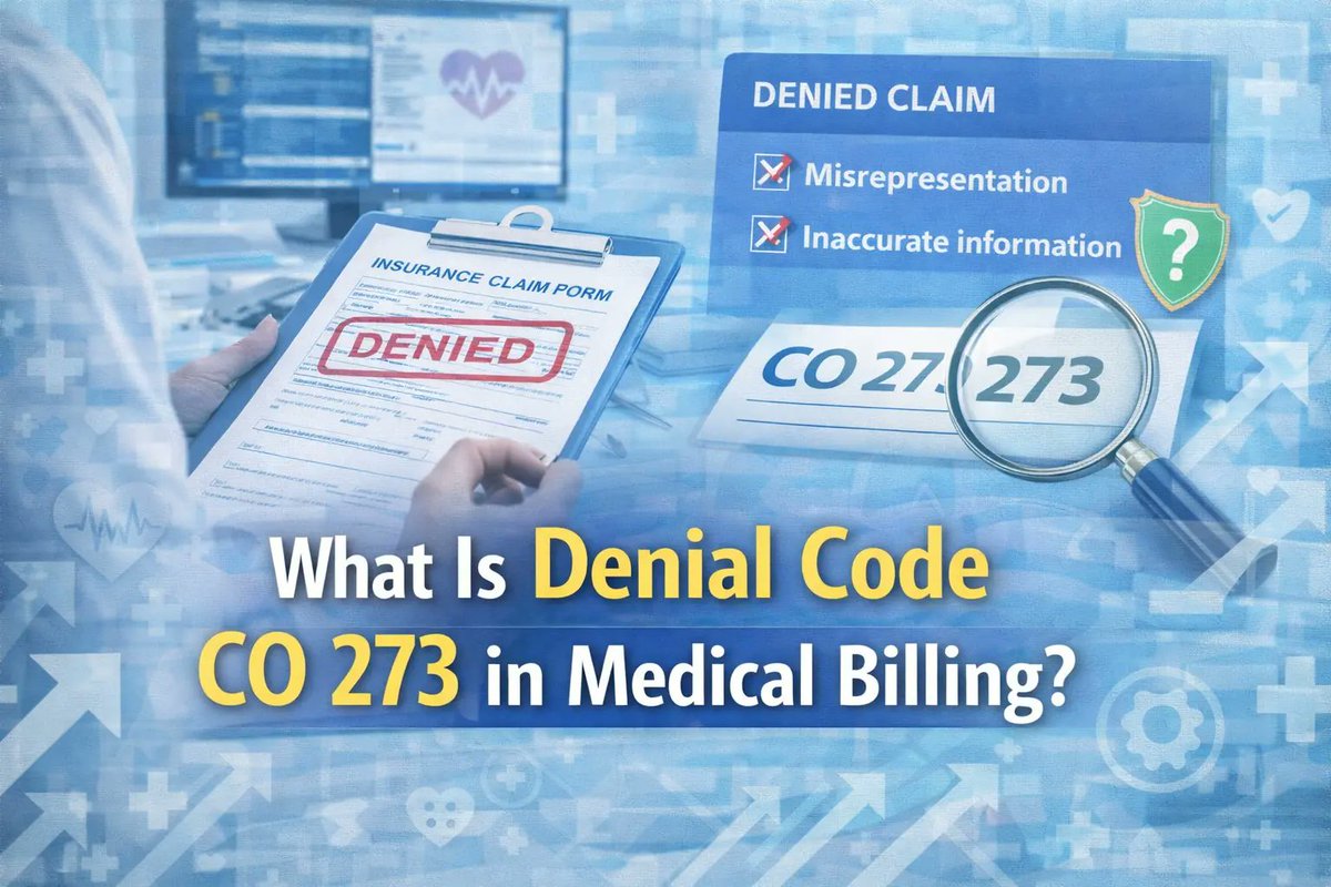 DBrems89601's tweet photo. What Is Denial Code CO 273 in Medical Billing?
https://t.co/i6DVjWDTbg
Learn what the denial code CO 273 means in medical billing and how to resolve it for accurate claims and faster reimbursements. #MedicalBilling #BillingDenials #RCM #HealthcareRevenue #CO273 #ClaimResolution https://t.co/Kzmu6DBEp6