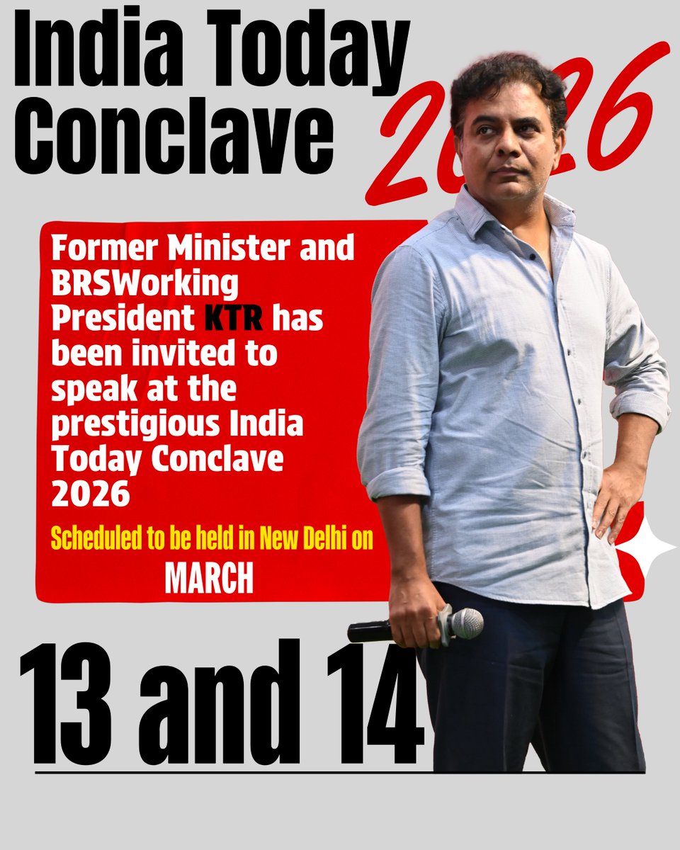 KTR_News's tweet photo. KTR invited to speak at the India Today Conclave.

@KTRBRS https://t.co/3dQFAATKS8
