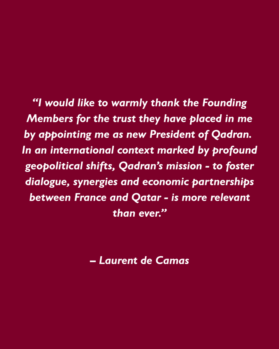 qadran_'s tweet photo. Founding member and committed contributor involved in #Qadran activities for the past 10 years, Laurent de Camas has been appointed President of Qadran. ​
With a strong expertise in media and sports, he aims to strengthen #economics ties between #France and #Qatar. https://t.co/j4p5Dl9Zfj