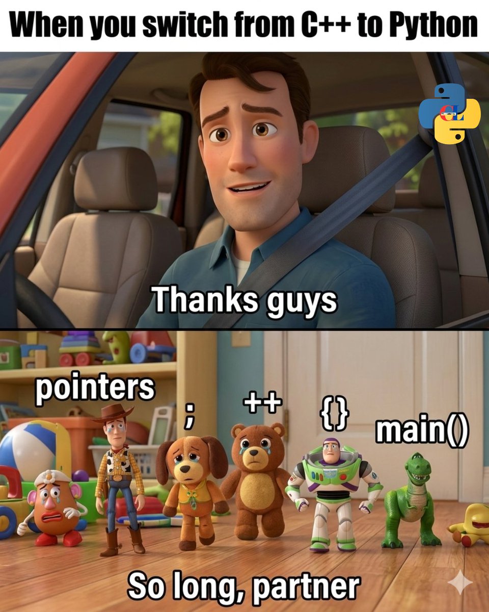 clcoding's tweet photo. Leaving C++ behind like: “Thanks guys” https://t.co/OfHXSVKiy4