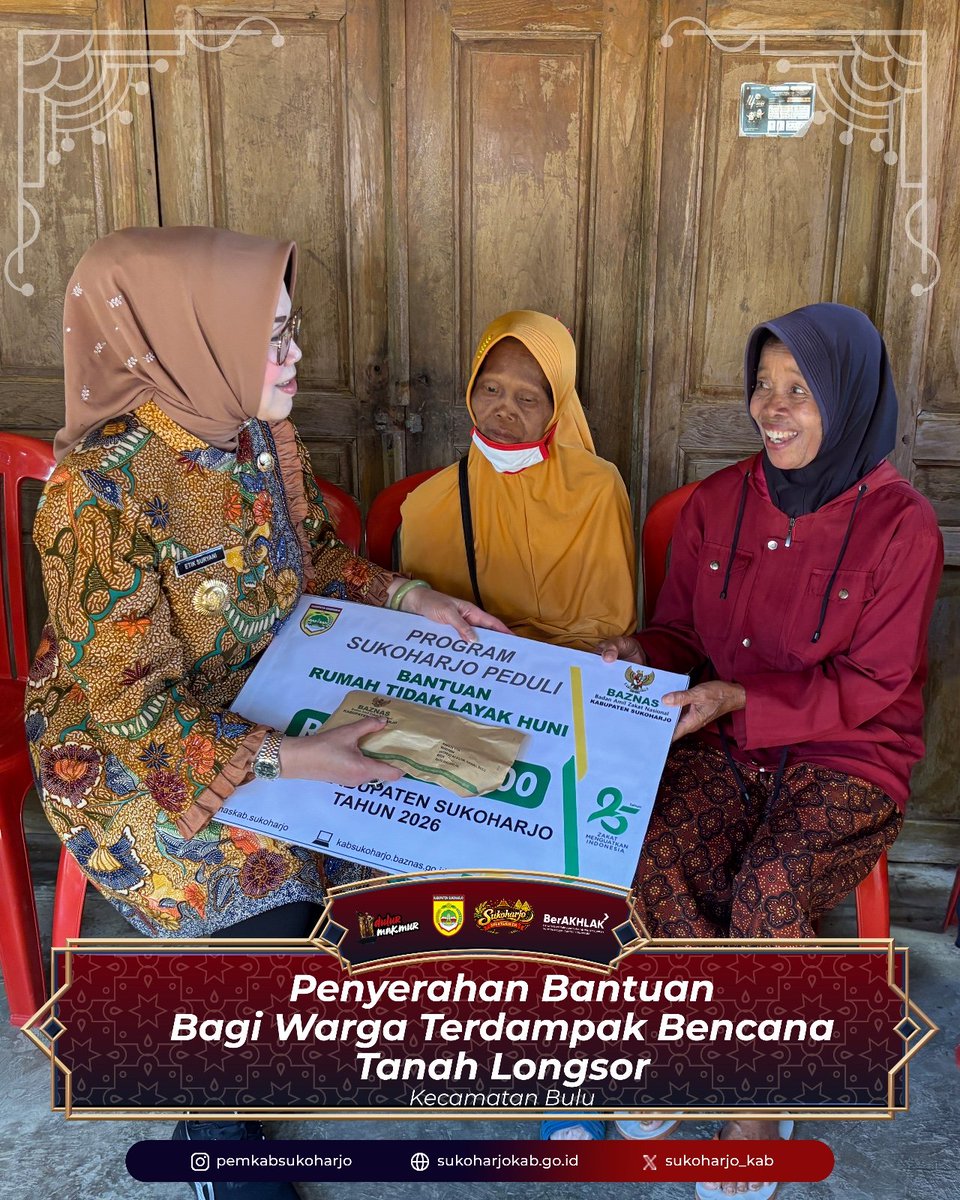 sukoharjo_kab's tweet photo. Dulur Makmur,
Bupati Sukoharjo @etiksuryani_ad1b bersama Baznas Kabupaten Sukoharjo melalui Program “Sukoharjo Peduli” Serahkan Bantuan Rumah Tidak Layak Huni (RTLH) untuk Warga Bencana Tanah Longsor di Desa Kamal Bulu Sukoharjo pada Kamis (12/2/2026).
#RTLH
#bantuanRTLH https://t.co/fqf1E8iQXn