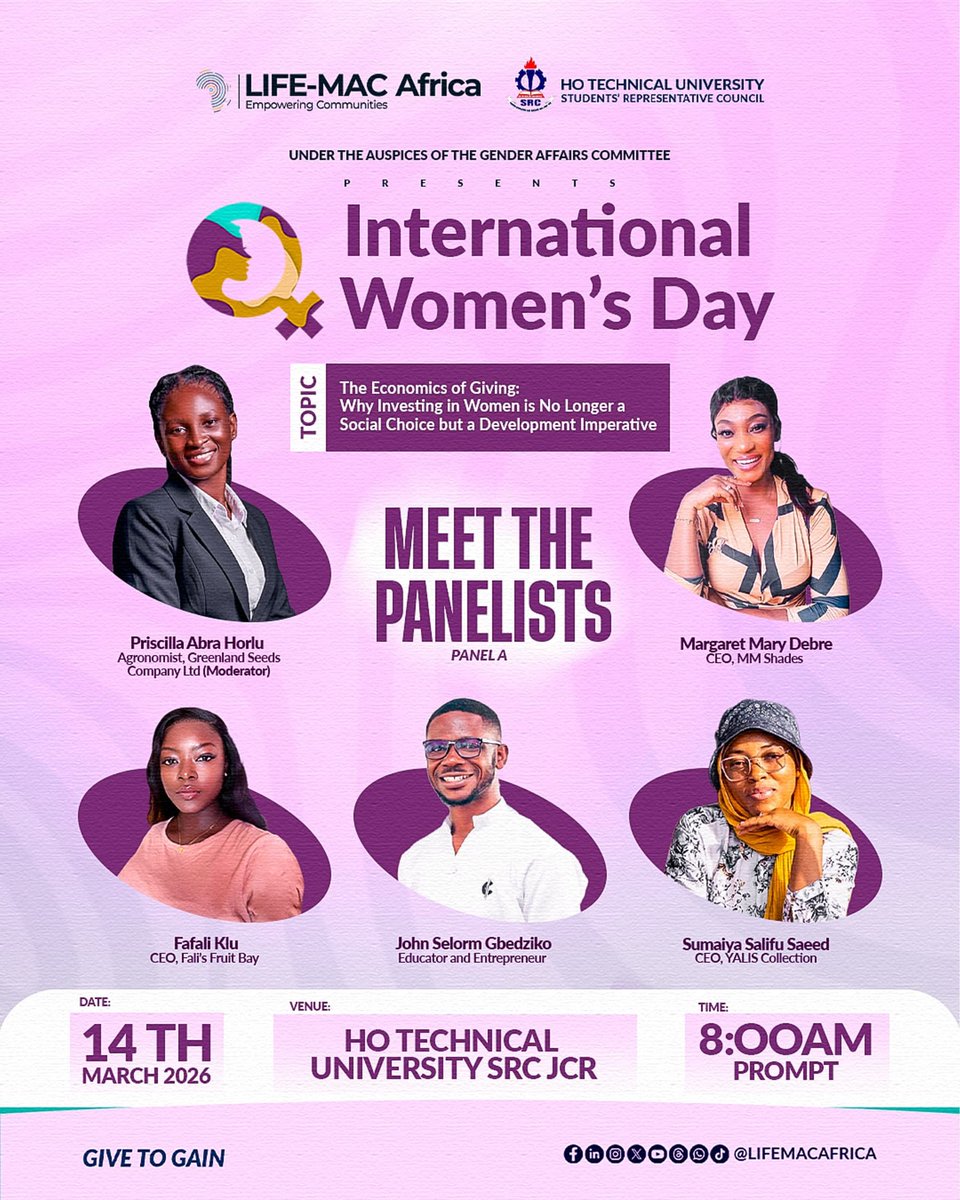 LifeMacAfrica's tweet photo. Join us for a powerful panel on The Economics of Giving: Why Investing in Women is a Development Imperative.
Register: https://t.co/CPdQTtciWe
#IWD26 #GivetoGain #LIFEMACAfrica #HTUSRC #EmpoweringCommunities https://t.co/hUfy5RG6Iq