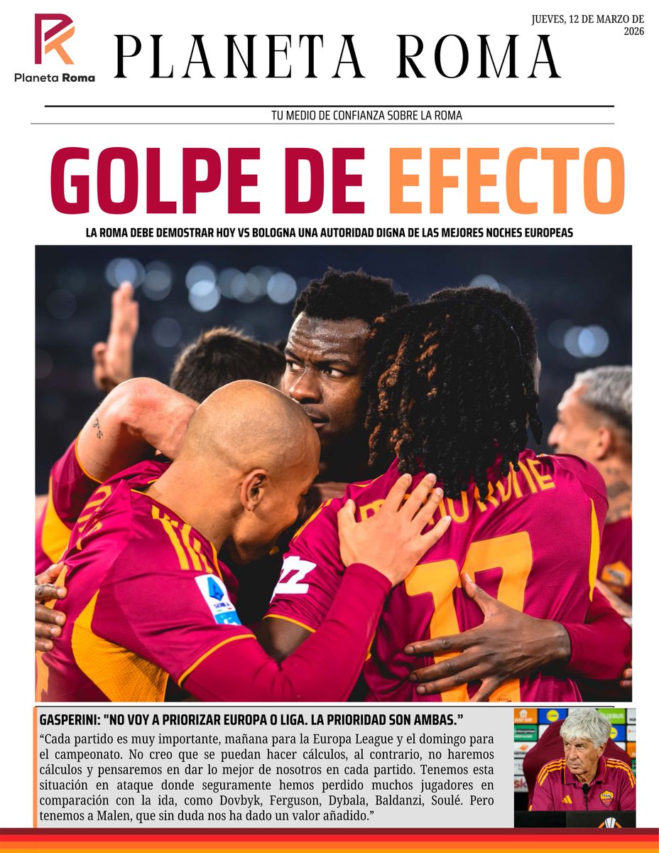 Planeta_Roma's tweet photo. 📰 Esta es nuestra casa portada con la que actualidad romanista para este jueves, 12 de marzo.

🌍 Todas las noticias disponibles en nuestra web.  #ASRom https://t.co/xJj7fHGUFv