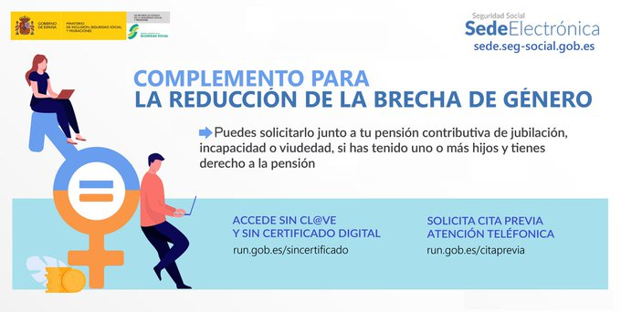 ConsejeriaFr's tweet photo. #Sabiasque si has tenido 1 o más hijos 👶 puedes pedir el complemento para reducir la #BrechadeGenero junto a tu #Pension ?
💶 En 2025: 35,90 €/mes por hijo, hasta 4 hijos.
🗓️ Pensiones aprobadas desde febrero 2021.
La @RvstaSegSocial te informa ⏩ https://t.co/kvSLrQYZ1O https://t.co/ZX36W69cbd
