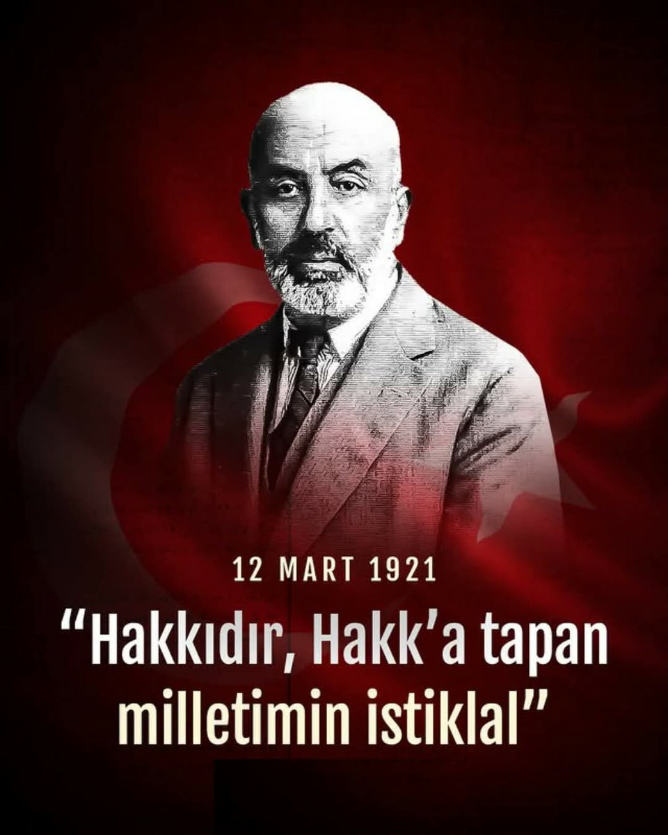 "Hakkıdır, hür yaşamış bayrağımın hürriyet, Hakkıdır, Hakk'a tapan milletimin istiklal"

Türk milletinin bağımsızlık mücadelesinin sembolü İstiklal Marşı'mızın kabulünün 105. yılı kutlu olsun.