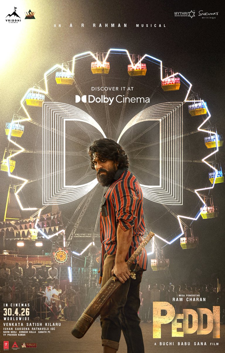 Mega PowerStar <a href="/AlwaysRamCharan/">Ram Charan</a>'s rugged avatar in PEDᗡI 🔥🔥 deserves to be celebrated in #DolbyCinemas's true immersion!

Discover the world of #PEDDI on the grandest scale, in #DolbyCinema ❤️‍🔥

#PEDDI WORLDWIDE RELEASE ON 30th APRIL, 2026

Coming Soon! #LoveMoviesMoreInDolby
