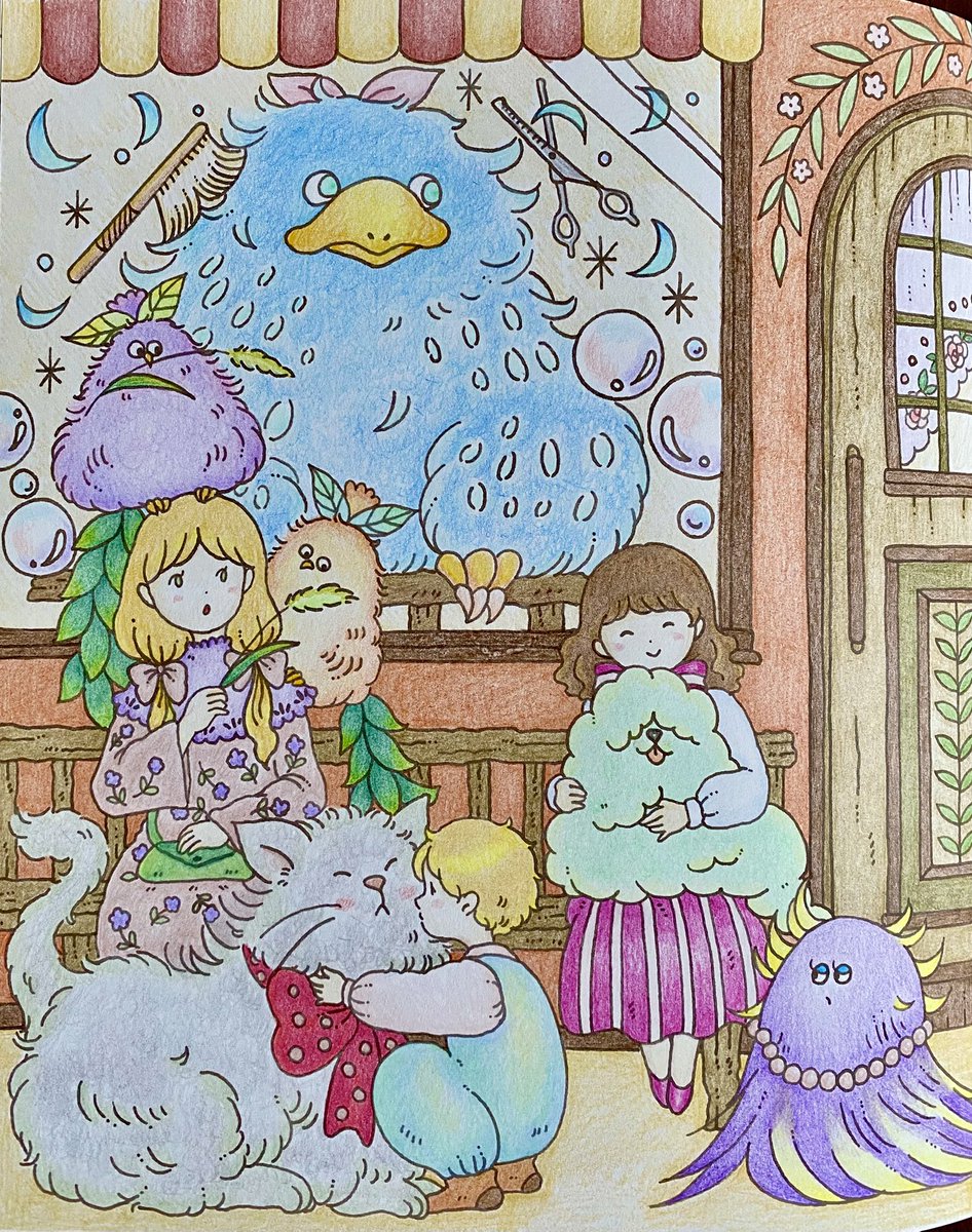yukimiM5's tweet photo. 「トリミングサロン」🐶🐱
ふわふわな動物さんでいっぱい🍀
ヽ(*´∀｀)

#魔法の国ローラミア塗り絵ブック
#Eriy #大人の塗り絵 https://t.co/MNSLwdM47Z