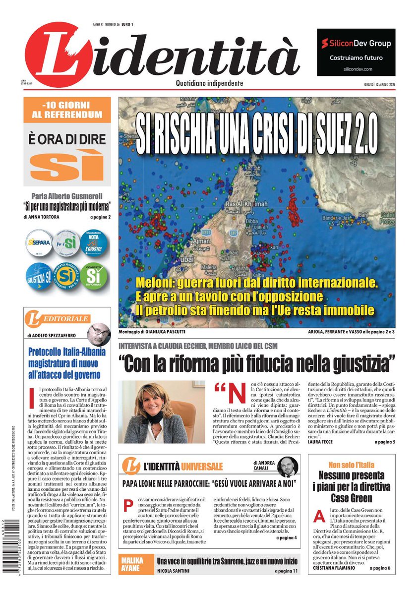 lidentita's tweet photo. 🔴SI RISCHIA UNA CRISI DI SUEZ 2.0🔴

Hai già letto la prima pagina?

Abbonati ora👉🏼 https://t.co/jhyQmkjWv2 🗞 https://t.co/Nig50fCPlI