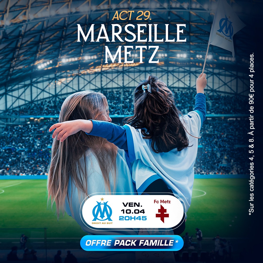 OM_Officiel's tweet photo. 𝗟𝗮 𝗯𝗶𝗹𝗹𝗲𝘁𝘁𝗲𝗿𝗶𝗲 𝗢𝗠-𝗠𝗲𝘁𝘇 𝗲𝘀𝘁 𝗼𝘂𝘃𝗲𝗿𝘁𝗲 🎟️

Offrez-vous une belle soirée de printemps grâce au PACK FAMILLE, le vendredi 10 avril à 20h45 🌞

Réservez vos places dès maintenant 🔽