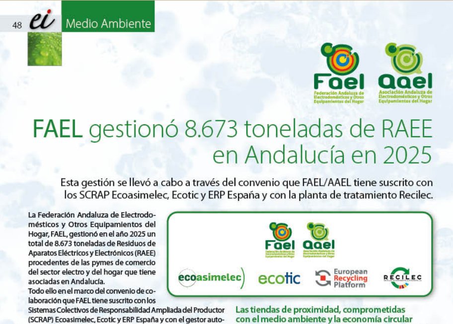 FAELinforma's tweet photo. 🟢Ya se encuentra disponible el #artículo de #FAEL publicado en la revista de @electroimagen nº 554, correspondiente al mes de #Febrero2026
#RAEE 

#Ecoasimelec @recyclia; @FundacionECOTIC; @ERP_es 
@recilec 
Artículo completo aquí👇
https://t.co/PiB2XhIB4B https://t.co/C1AKEeGSI9