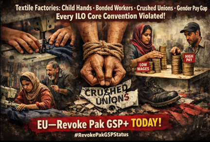 sorathsindhi64's tweet photo. Textile factories: child hands, bonded workers, crushed unions, gender pay gap. Every ILO core convention violated. EU—Revoke Pak GSP+ today! Revoke Pak GSP Status https://t.co/b4XN9pvLC5