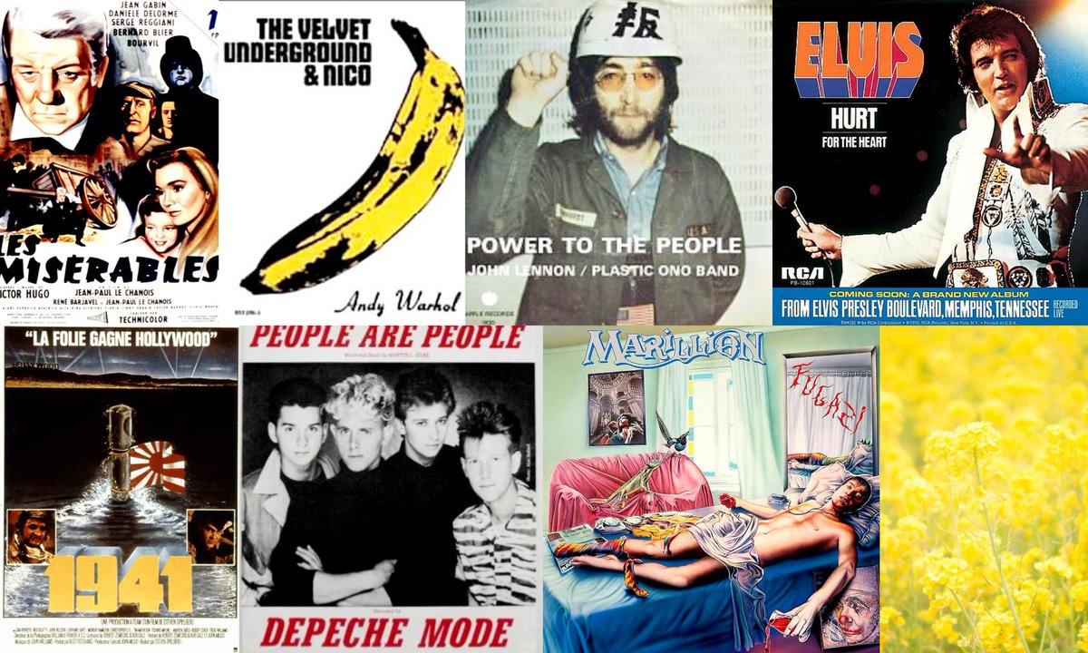 Roi_Leodagan's tweet photo. #12Mars
SORTIES
1958. LES MISÉRABLES 🎬
1967. LP THE VELVET UNDERGROUND/ Velvet underground 🎶
1971. Single POWER TO THE PEOPLE/ John Lennon 🎶
1976. Single HURT/ Elvis 🎶
1980. 1941 🎬
1984. Single PEOPLE ARE PEOPLE/ D Mode 🎶
1984. LP FUGAZI/ Marillion 🎶
#K1203SA 3/4 https://t.co/Es9kv1xUYJ