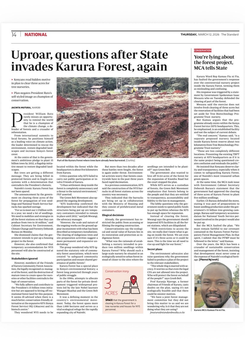 GreenBeltMovmnt's tweet photo. Karura Forest is under threat! Replacing mature trees with hosting NYS barracks risks permanent ecological damage. Join us and Speak up in protecting the legacy of this 1,000-hectare lifeline. #SaveKaruraForest #TeamGBM https://t.co/wZoiLoAs4V