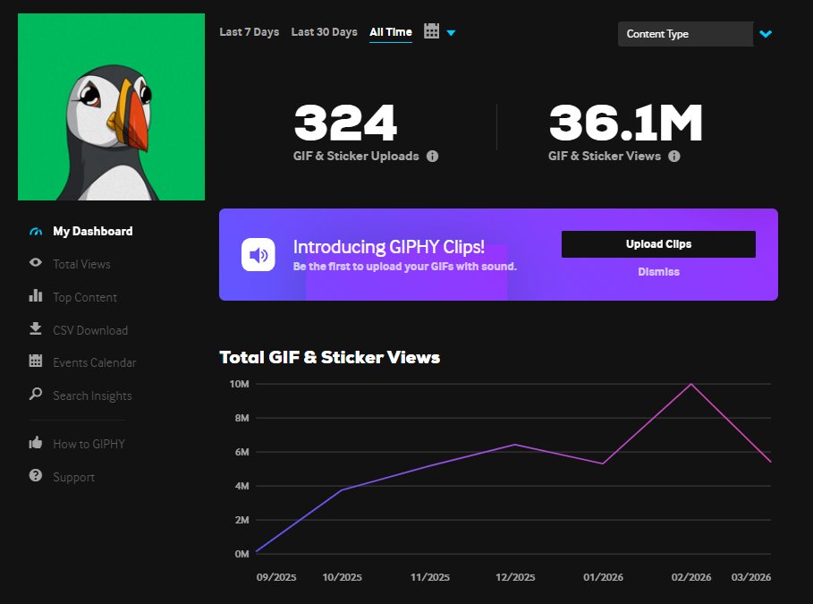 gPuffins, gPuffins CT

36.4M GIF views already so far, 40M by the end of March?