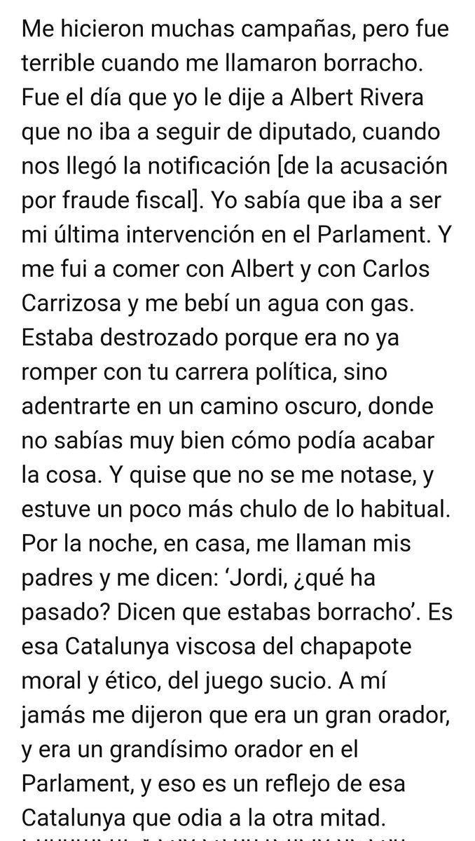 b_bbirddd's tweet photo. Ahora no lo podéis ver porque tiene candado y se fue a Bluesky, pero un recuerdo muy claro que conservo es cuando Facu Díaz se pasó unos días afirmando en redes que Jordi Cañas había ido borracho a una sesión del Parlamento de Cataluña.

Fue la época en la que los de Podemos y demás purria afirmaba que C's era Falange, Albert Rivera se metía coca y tenía una foto alzando el brazo, etc.

Antes de ser descubierta la red de abusos sexuales y drogadicción que ha demostrado ser Podemos, por cierto.

Creo que Cañas no es consciente a día de hoy de que fue Facu Díaz quien instigó aquello desde Twitter. 

El odio, al final, es como todo. Depende.