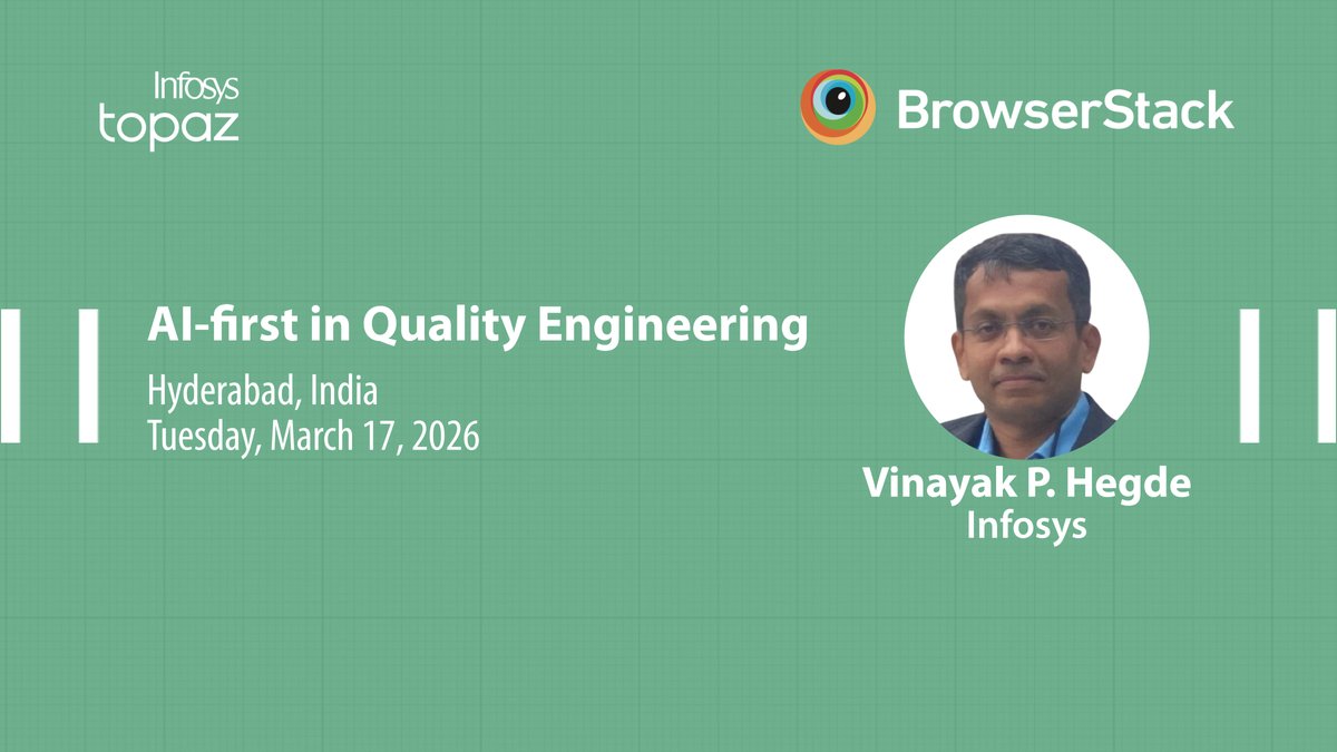 InfosysEvents's tweet image. Building the excitement for #AIFirstQEHyderabad2026! Pleased to have Vinayak P. Hegde opening the event with a welcome note that sets the stage ahead for AI‑first #QualityEngineering. 

Learn more: infy.com/wufIs

#InfosysTopaz #InfyTesting 

@browserstack | @niranvs |