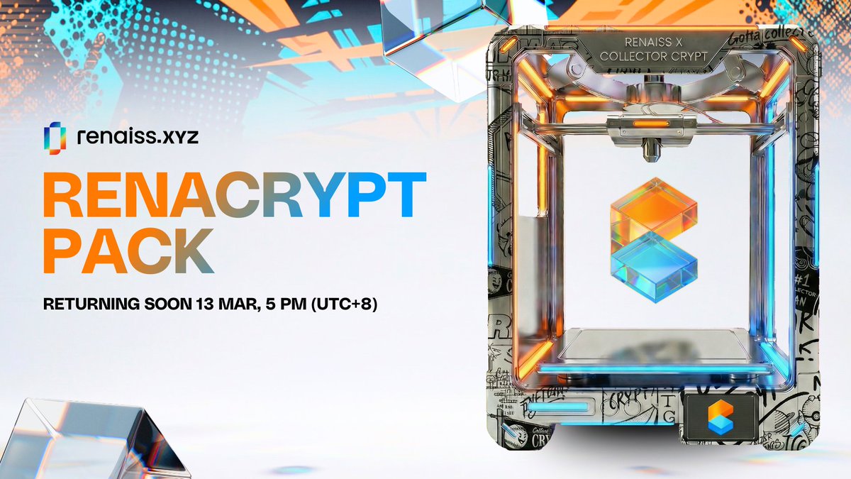 🔙 Renacrypt Pack is coming back tomorrow at 5pm (UTC+8)!

🎴 Our gacha machine collaboration with @collector_crypt returns with restocked cards waiting to be pulled.

More chances to hunt rare cards.
More spins. More excitement.

Stay tuned, the machine will reopen soon.