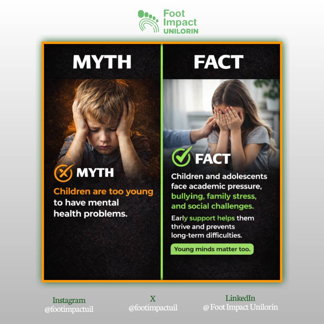 FootImpactUil's tweet photo. Did you know that Children and adolescents face alot of pressure, early support helps them thrive and prevent long term difficulties

Join our community for more 👇 https://t.co/VMppQeOQM8
Follow us for more
X - @FootImpactUil
IG - FootImpactUil
LinkedIn - Foot Impact Unilorin https://t.co/BtN1Ii3WBQ