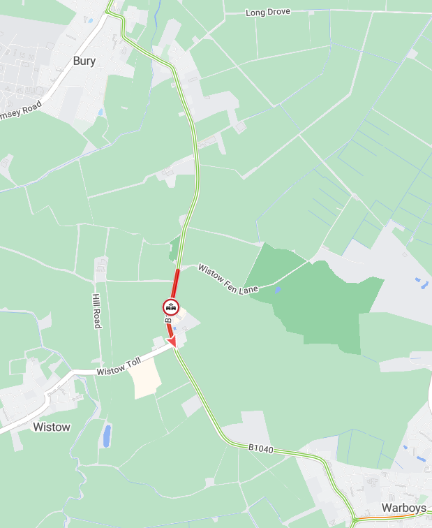 Cambs_Traffic's tweet image. ⚠️ #B1040 between #Bury and #Warboys. 
Delays mainly SB currently around 1 mile due to an RTC. 
Please plan your journey.