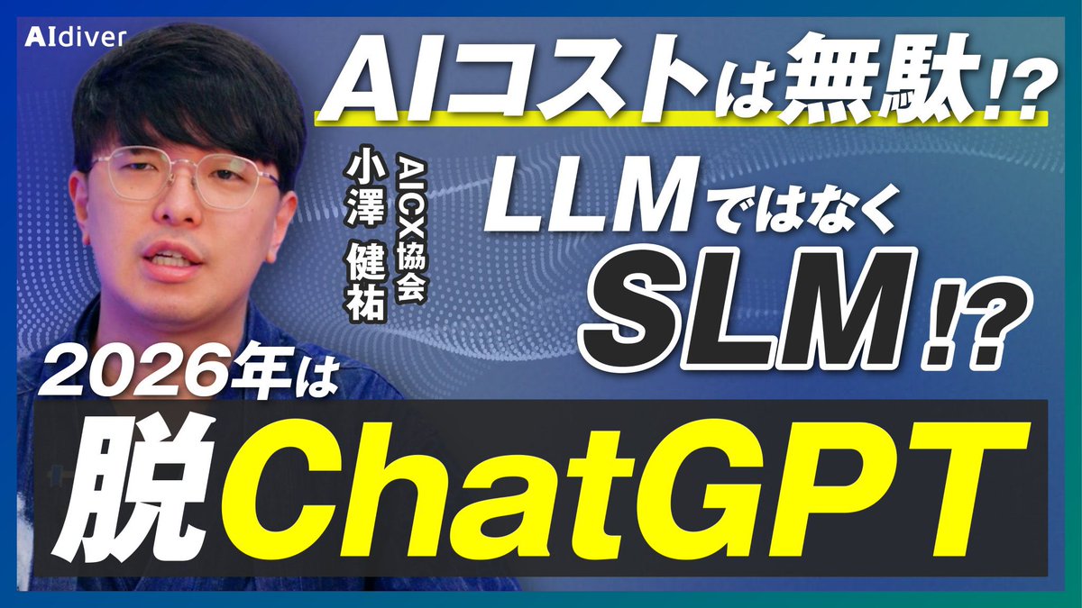 YouTubeチャンネル「AIdiver」にてインタビュー動画が公開されました。

テーマは「2026年以降のSLM（小規模言語モデル）の可能性と、日本企業の勝ち筋」。