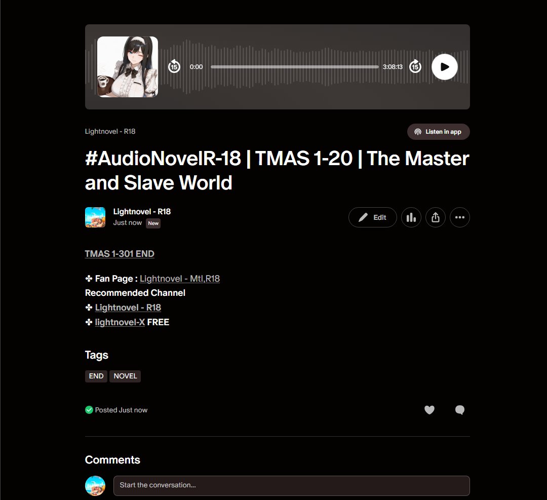 lightnovelmtl's tweet photo. #Novel #Audiobook #AdultNovel #TranslatedNovel #ReadNovel
📷 https://t.co/MEnRz6Ulmr
51 - TMAS 1-301 END The Master and Slave World
📷 Got a novel title in mind? Comment below and request it. https://t.co/l8SIzjb0AU