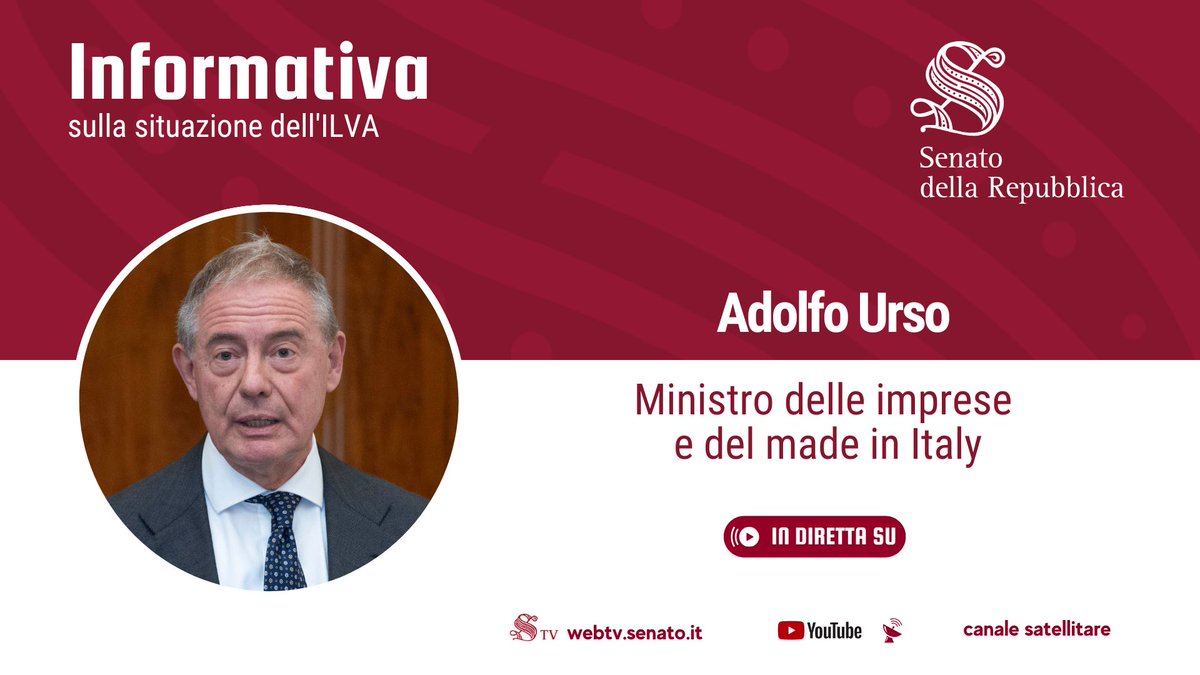 SenatoStampa's tweet image. #Ilva. In Aula adesso l'informativa del Ministro delle imprese e del made in Italy @adolfo_urso @mimit_gov sulla situazione del complesso siderurgico. Diretta #SenatoTV → webtv.senato.it/webtv/assemble…