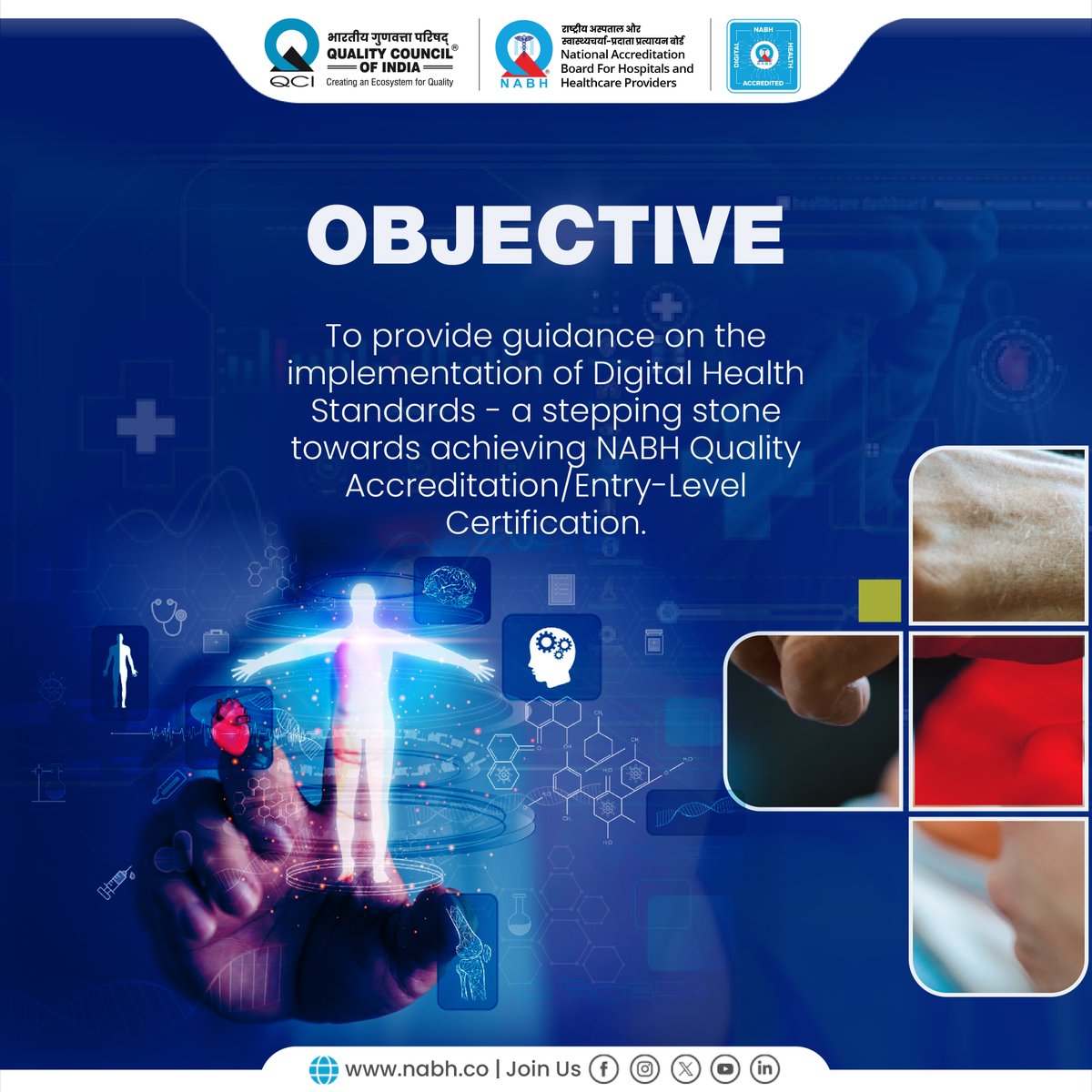 NABH_QCI's tweet image. Be part of the upcoming NABH Workshop on Programme on Implementation (#PoI) of #DigitalHealthStandards for Hospitals (2nd Edition).  

Gain hands-on understanding of implementing NABH Digital Health Standards to enhance #PatientSafety, streamline hospital information systems, and