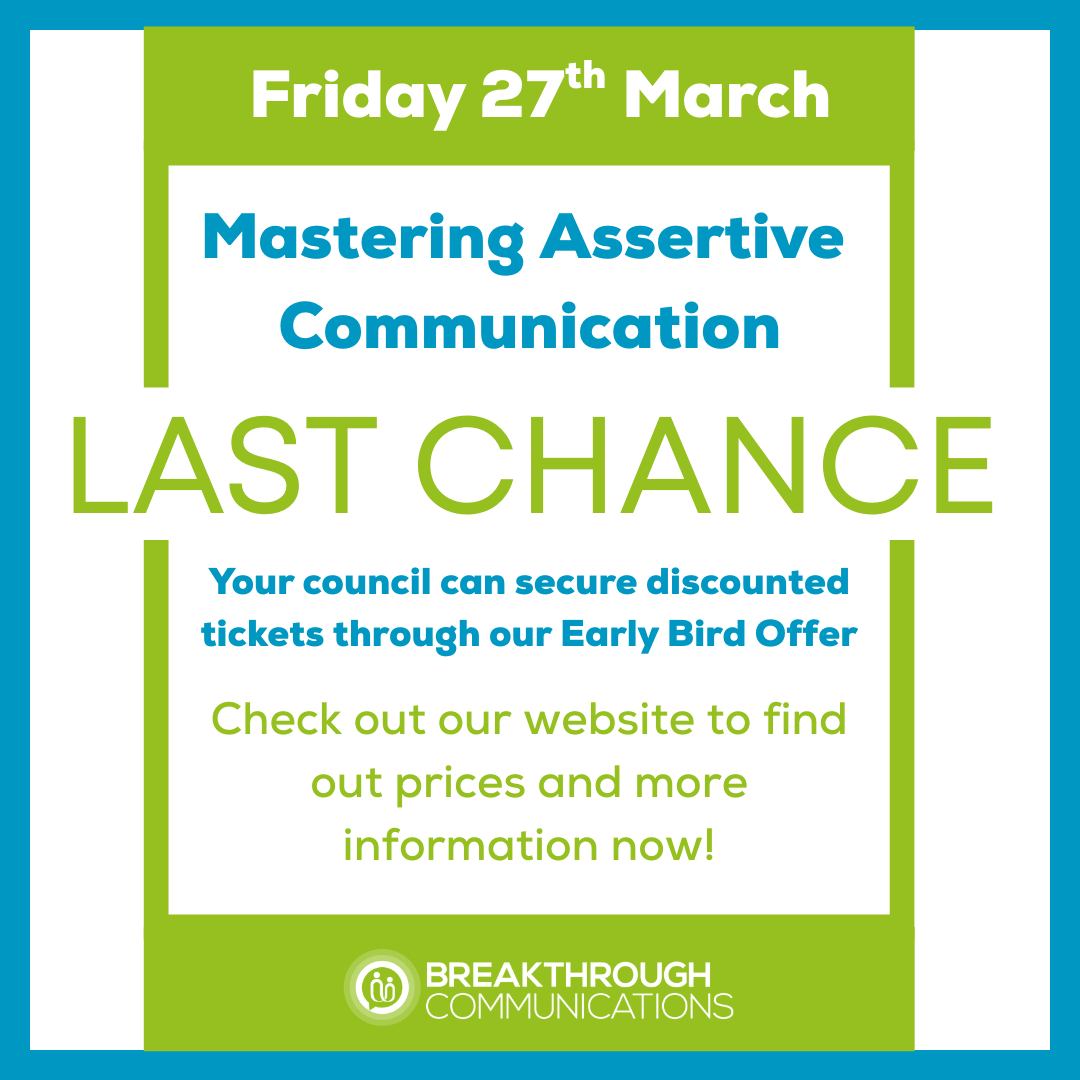 breakthrough_co's tweet photo. ⏰ Last chance to secure Early Bird tickets!

Early Bird tickets for our Mastering Assertive Communication Workshop ends tomorrow - so now is the time to book.

Visit our website to check prices and secure your discount before the deadline.👇
https://t.co/eULR19R5ze https://t.co/VFreaRQCFi