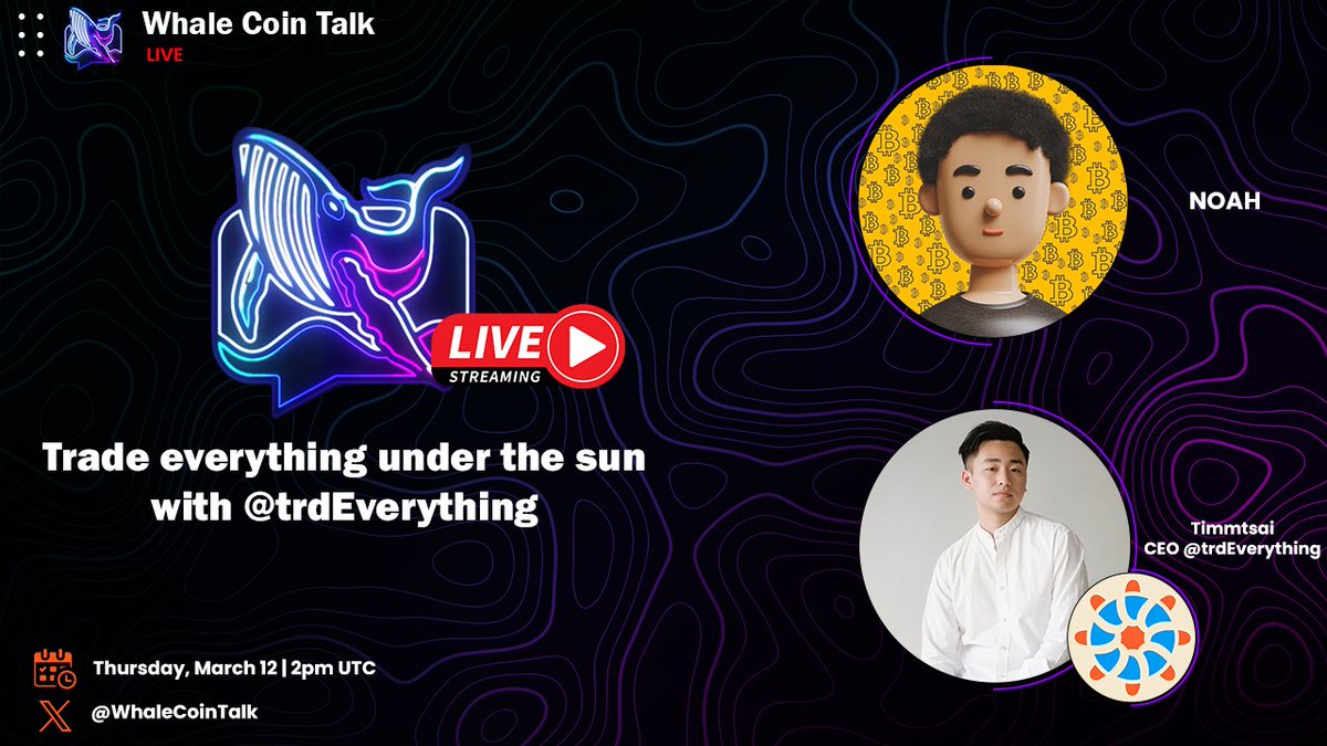 AMA ANNOUNCEMENT📢

➡️Join: t.me/whalecointalk
➡️Follow: <a href="/WhaleCoinTalk/">Whale Coin Talk</a>
🏦Join our LIVE video AMA with <a href="/timmtsai/">Tim Tsai</a> of <a href="/trdEverything/">Everything</a>

Don’t miss out!

Verify team: <a href="/mobymedia/">Moby Media</a> | linktr.ee/mobymedia 🐳