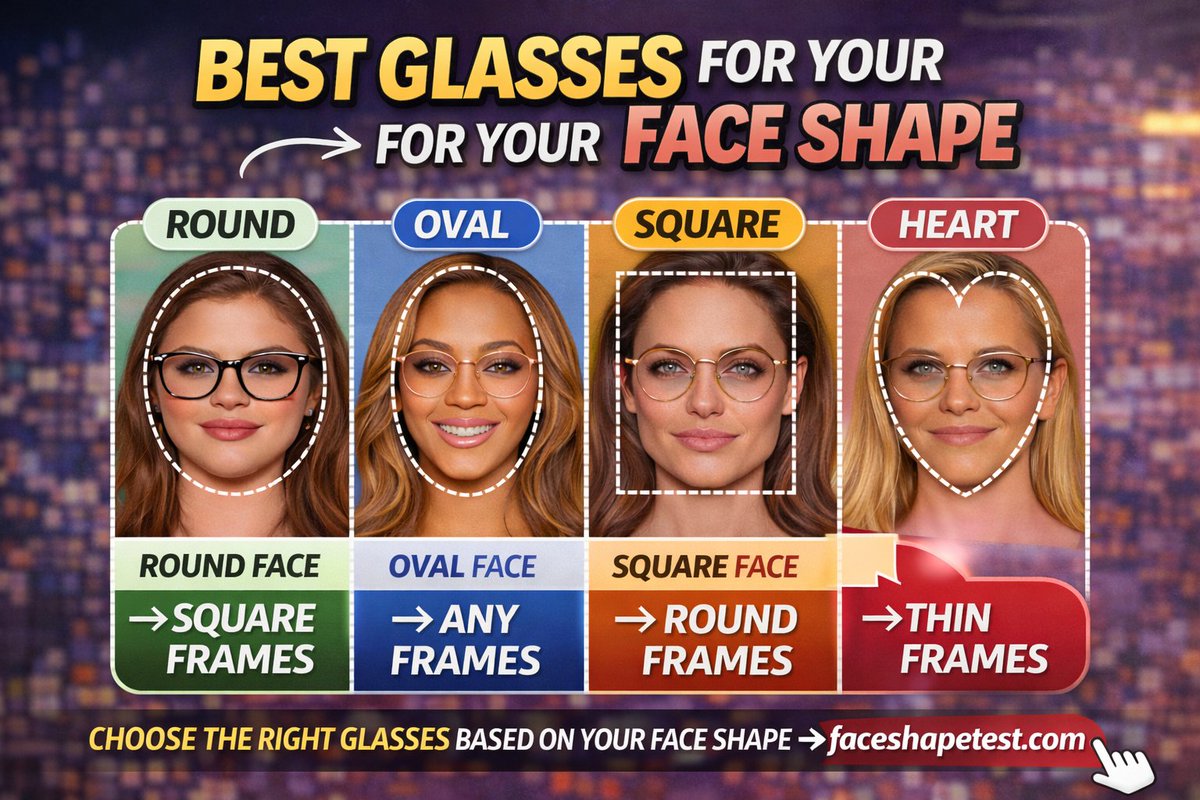 faceshapetest's tweet image. Are you wearing the right glasses for your face shape? 👓

Round, Oval, Square or Heart — each face shape has the perfect frame style.

Find your face shape and choose the best glasses 👉 faceshapetest.com

#GlassesStyle #FaceShape #StyleTips