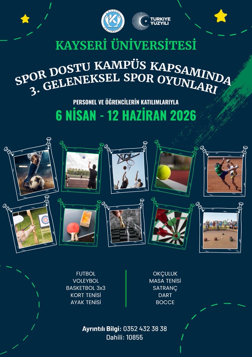 3. Geleneksel Spor Oyunları Başlıyooooor. 
Başvurunu yap turnuvalarda yerini al 😎
Ayrıntılı bilgi için : 15 Temmuz Yerleşkesi Kapalı Spor Salonu / 10855
⚽️🏐🏀🎾🏹🏓🎯