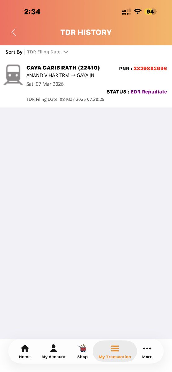 Satish0550's tweet photo. @IRCTCofficial I had booked a ticket on Train No. 22410from ANVT to Gaya Jn for the DOJ 07/03/2026. However, the train was diverted and did not touch Gaya Junction; it terminated at DDU.
As per instructions given by Rail Madad,I filed a TDR for partial fare recovery.TDR rejected https://t.co/m7xwO7XQ2P