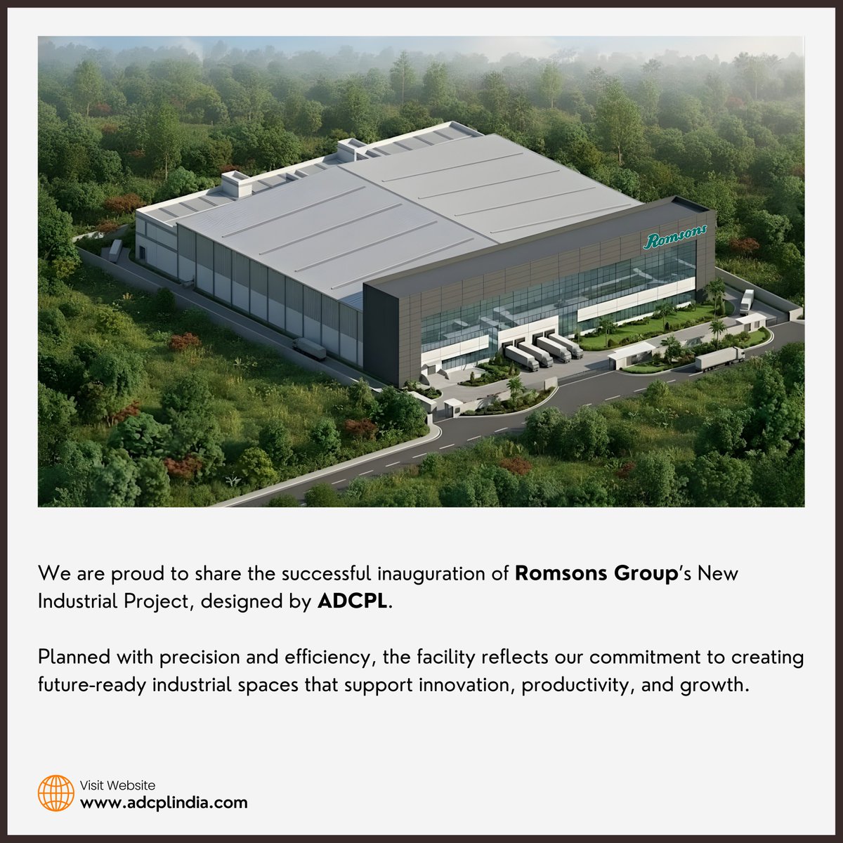 _adcpl's tweet photo. We are proud to share the successful inauguration of Romsons Group’s New Industrial Project, designed by ADCPL.

#InaugurationCeremony #IndustrialProject #IndustrialDesign #IndustrialArchitecture #ProjectSuccess #IndustrialDevelopment #Architect #Engineers #InteriorDesigners https://t.co/NdOE1j3fYU