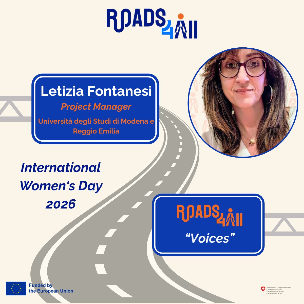 👩‍🎓 #IWD2026 | Women of Roads4All
Today we spotlight Letizia Fontanesi, Project Manager @ UNIMORE
“Working in EU transport research means contributing to a more sustainable and inclusive Europe. Balancing work and life can be challenging, but it makes the journey deeply rewarding”