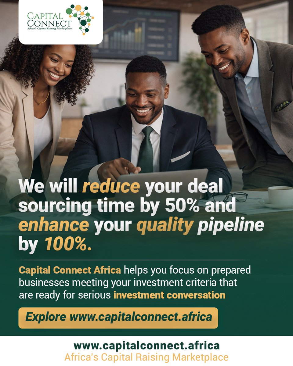 Finding the right investment opportunities shouldn’t take forever.

With Capital Connect Africa, investors gain faster access to investment-ready businesses that already meet defined criteria. That means less time searching and more time focusing on meaningful deals and strategic