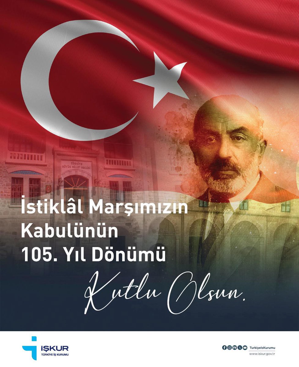 İstiklâl Marşımızın kabulünün 105. yıl dönümünde; millî şairimiz Mehmet Âkif Ersoy’u ve tüm şehitlerimizi yâd ediyoruz. İstiklâl ruhu ve millî birlik beraberlik bilinciyle, Cumhuriyetimizi geleceğe taşımak adına kararlılıkla çalışmaya devam ediyoruz.

#12MartİstiklalMarşıKabulü