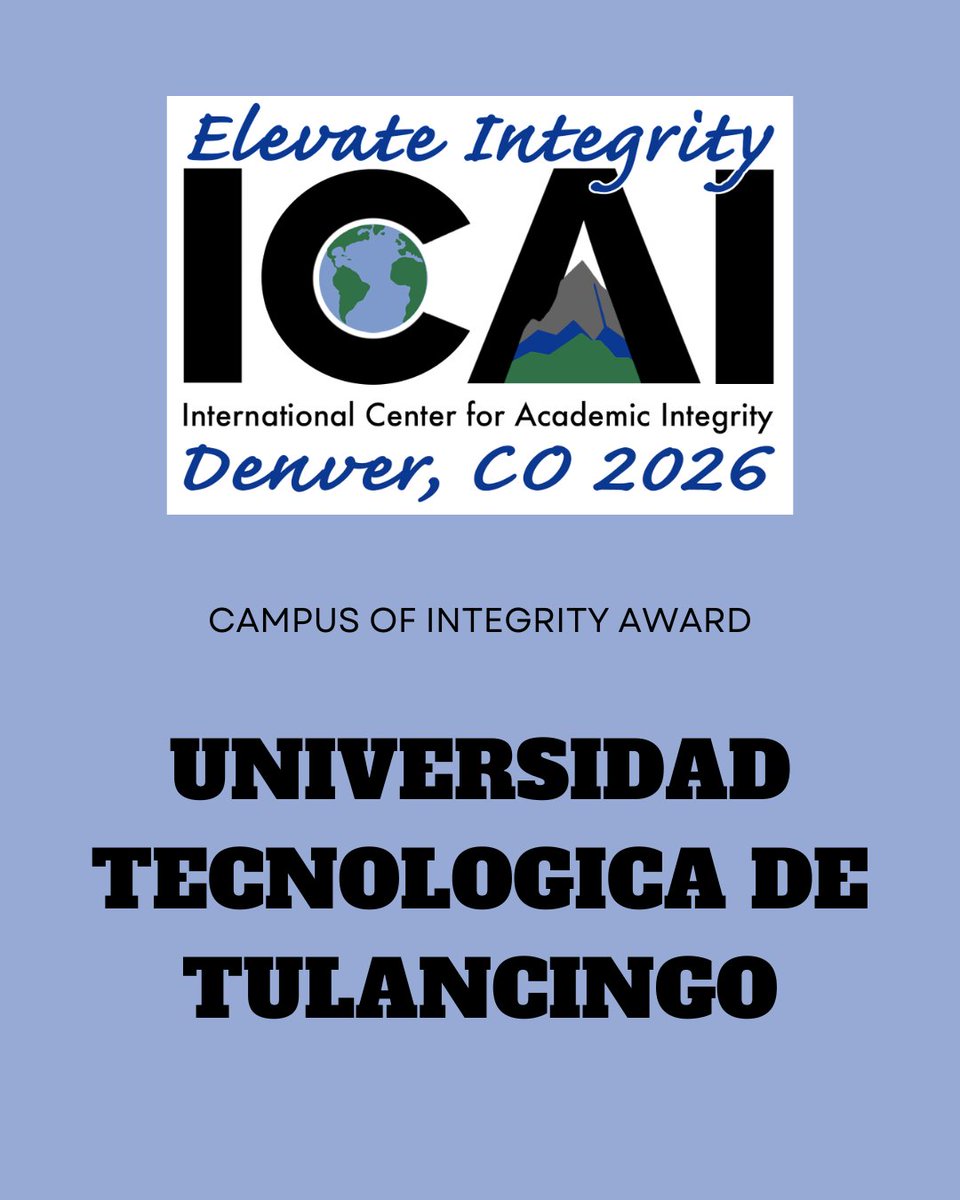 TweetCAI's tweet image. Congratulations to the Universidad Tecnológica de Tulancingo for receiving the Campus of Integrity Award at the 34th Annual Conference!

#elevateintegrity #icai2026 #integritymatters