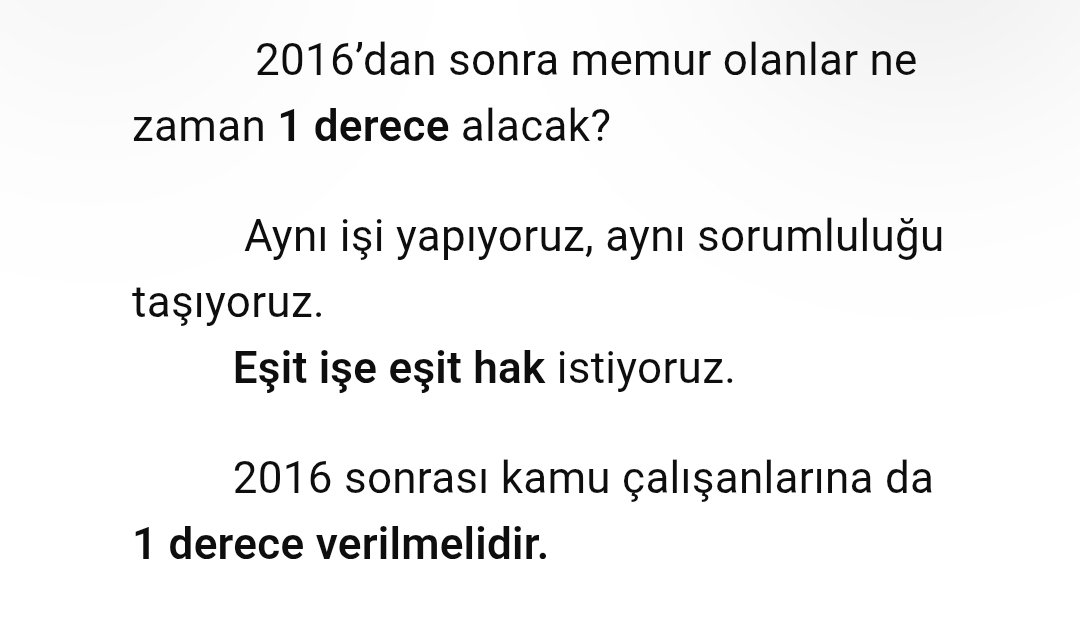 Aradan tam 10 yıl geçmiş. Şimdi değilse ne zaman
<a href="/Yusuf__Tekin/">Yusuf Tekin</a> 
<a href="/tcbestepe/">T.C. Cumhurbaşkanlığı</a> 
<a href="/abdulbaki_deger/">Abdulbaki DEĞER</a> 
<a href="/_aydinali/">Ali Aydın</a> 
<a href="/NumanKurtulmus/">Numan Kurtulmuş</a> 
<a href="/wmervetrz/">wmerv</a> 
<a href="/kamudanhaber/">Kamudanhaber🇹🇷</a> 
<a href="/AbbasGucluTR/">Abbas Güçlü</a> 
<a href="/mebpgm/">Personel Genel Müdürlüğü</a> 
<a href="/mebpersonel/">MEB Personel</a> 
<a href="/KararHaber/">Karar Haber</a> 
<a href="/milliyet/">milliyet.com.tr</a>
#ogremene1derece
#eşitlik
#EgitimEmekçileri
#adalet