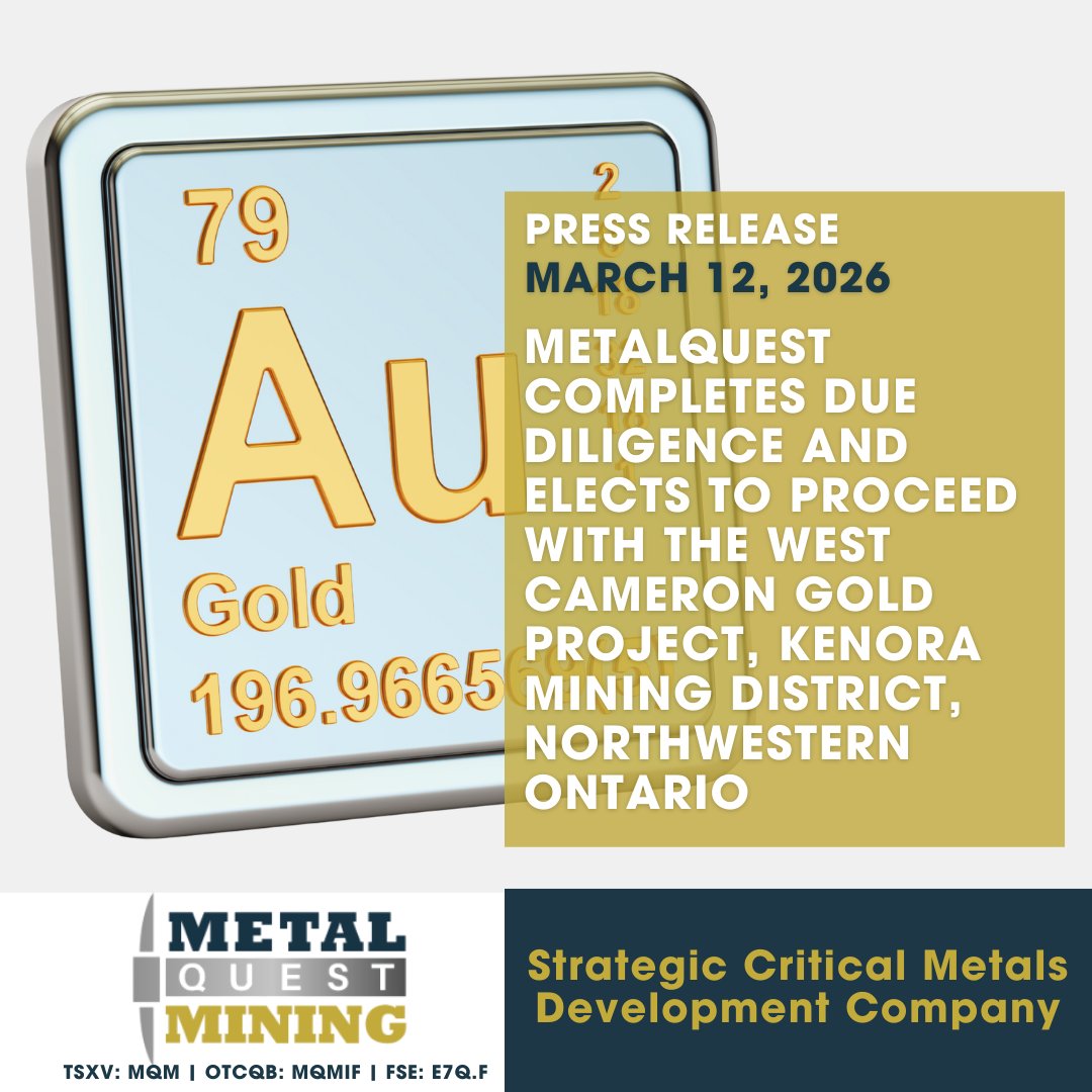 MQmining's tweet photo. We are excited to be proceeding forward with the previously announced West Cameron Gold Project in Kenora Ontario following our due dilligence. This acquisition will serve to form a new gold division for us.
You can read the full PR here:
https://t.co/5HDk8czXuz

#mining #gold https://t.co/8pjQIiQ3wF