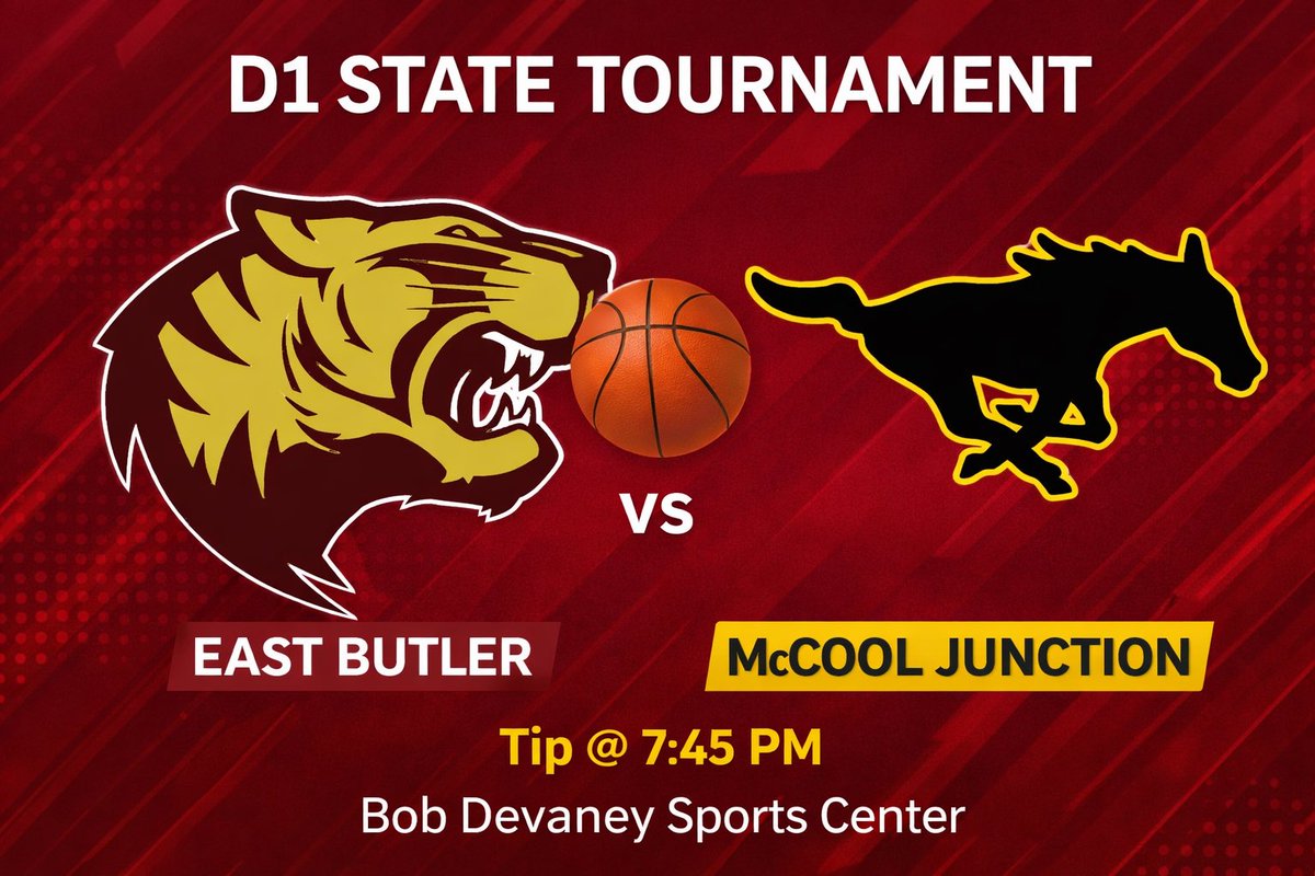 EastButlerBBall's tweet photo. Game 27! It’s state tournament time! Let’s pack the Bob! 

🕢 Tip @ 7:45PM

📍 Bob Devaney Sports Center

📺 NFHS Network ($)

📻 104.9 Max Country

#nebpreps https://t.co/9gfWVVAAH1